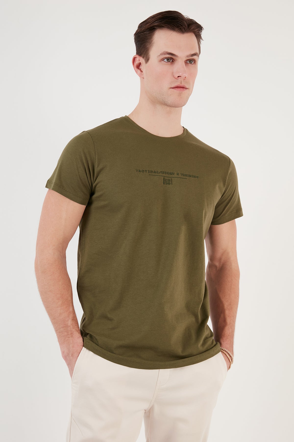 Buratti Bisiklet Yaka % 100 Pamuk Slim Fit Erkek T Shirt 541TACTICAL HAKİ