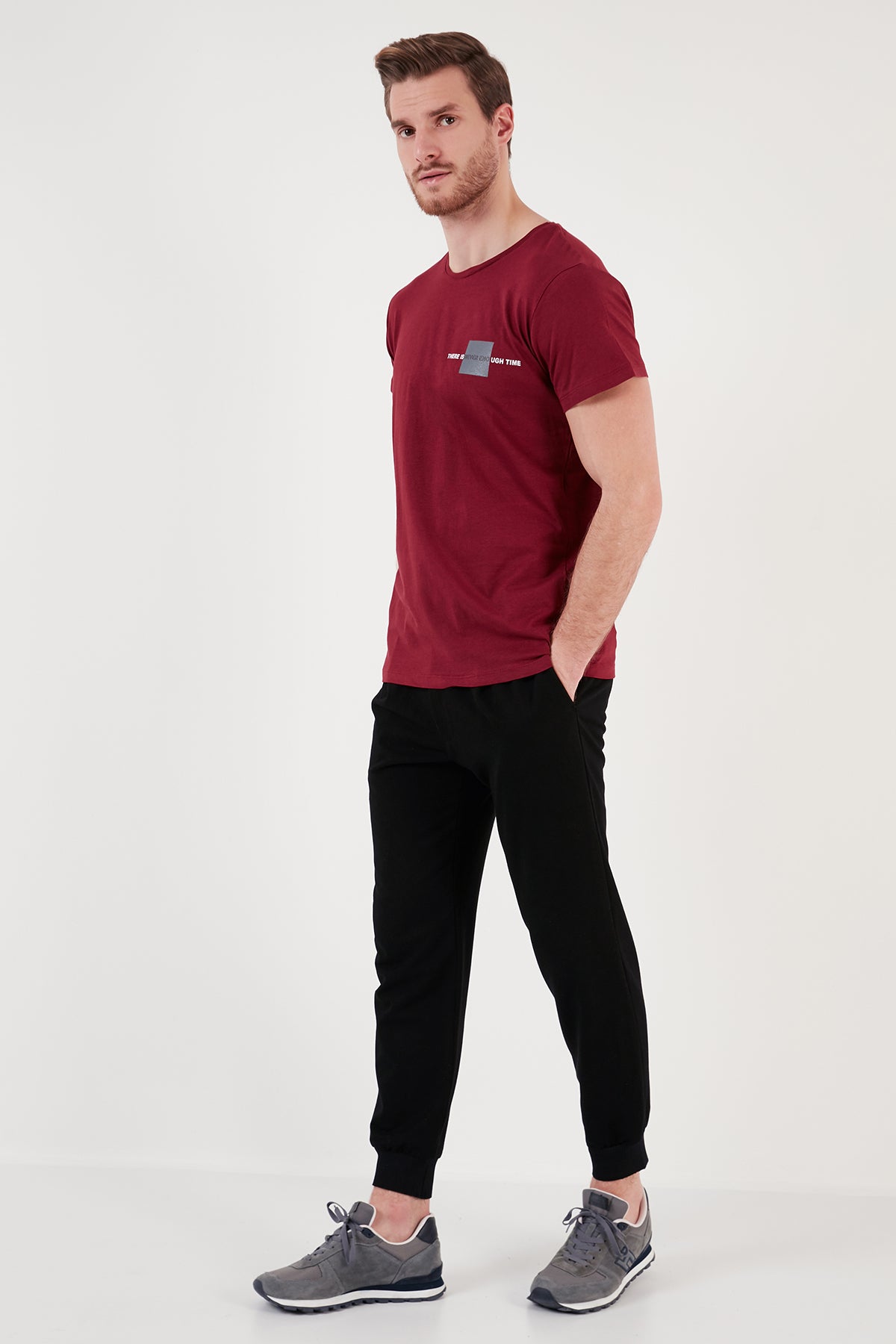 Buratti Bisiklet Yaka % 100 Pamuk Slim Fit Erkek T Shirt 541THERE BORDO