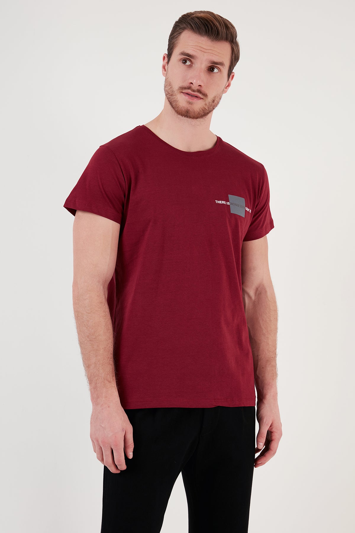 Buratti Bisiklet Yaka % 100 Pamuk Slim Fit Erkek T Shirt 541THERE BORDO