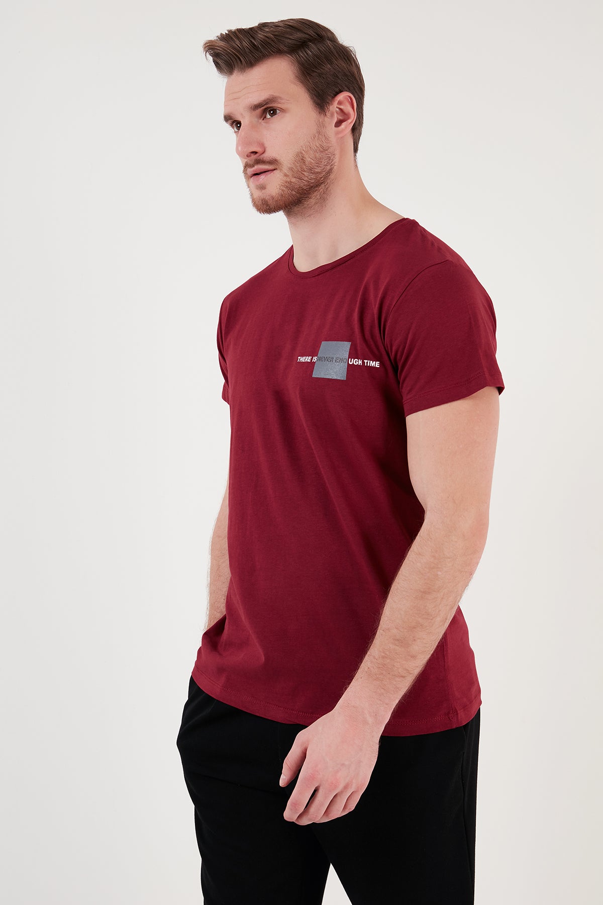 Buratti Bisiklet Yaka % 100 Pamuk Slim Fit Erkek T Shirt 541THERE BORDO