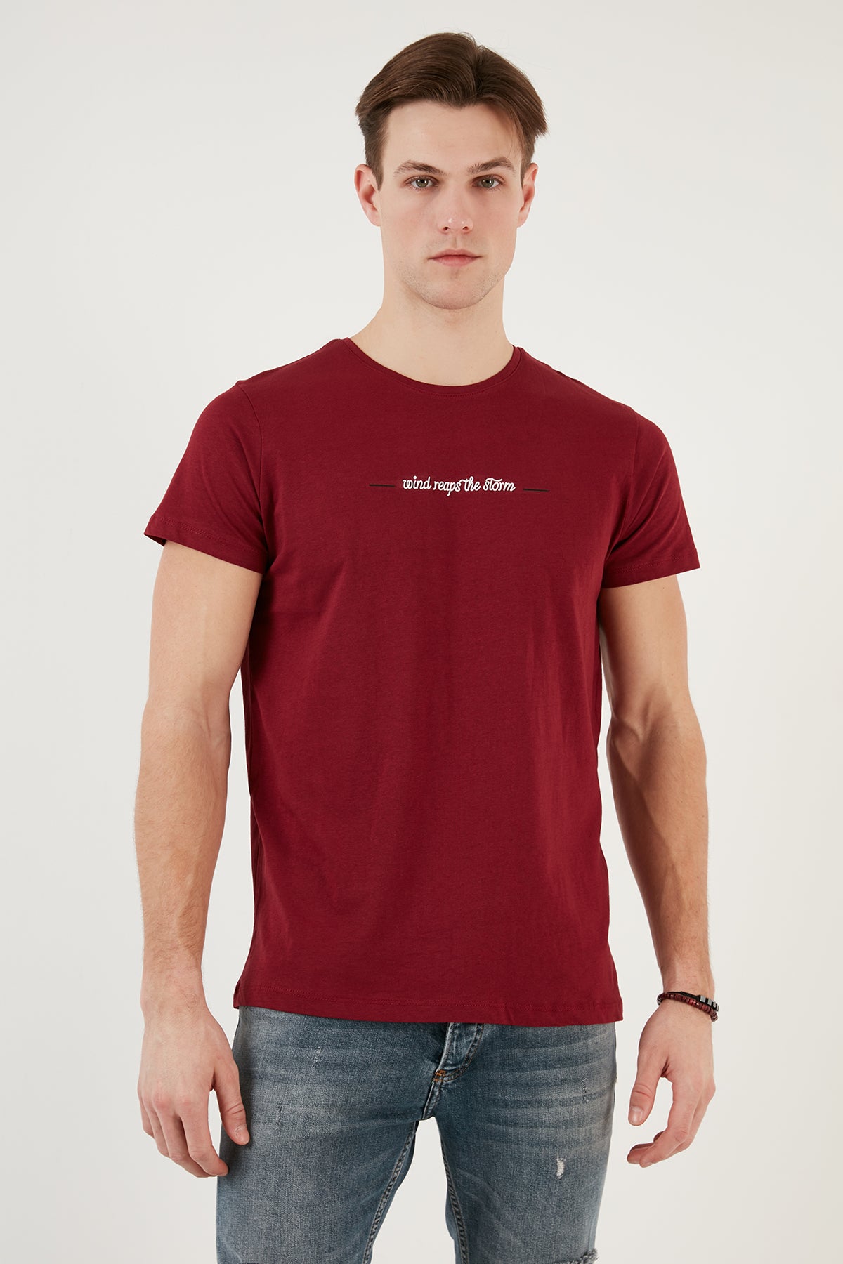 Buratti Bisiklet Yaka % 100 Pamuk Slim Fit Erkek T Shirt 541WIND BORDO