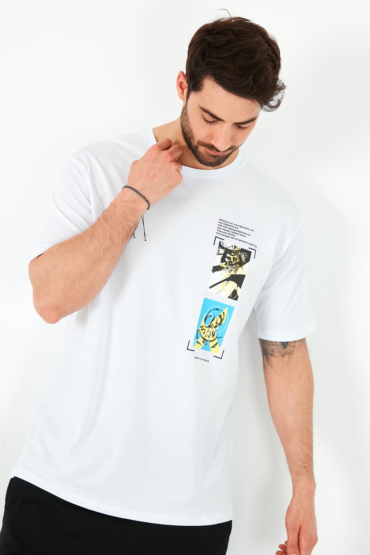 Buratti Oversize Baskılı Bisiklet Yaka % 100 Pamuk Erkek T Shirt 5721018 BEYAZ