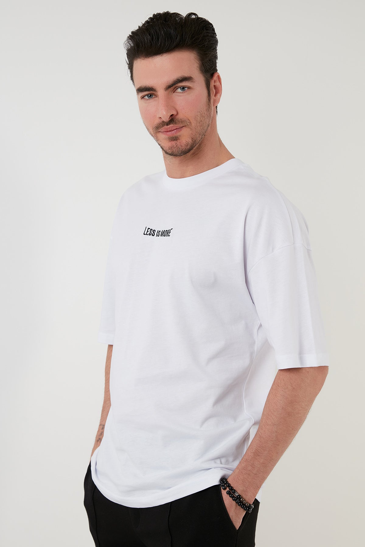 Buratti Baskılı Pamuklu Oversize Bisiklet Yaka Erkek T Shirt 5727500 BEYAZ