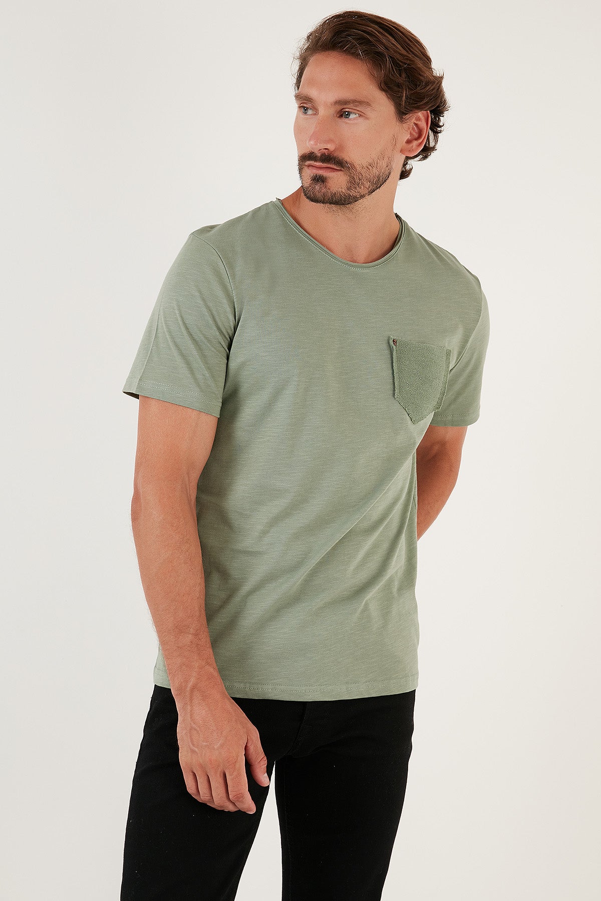 Buratti % 100 Pamuklu Slim Fit Bisiklet Yaka Cepli Erkek T Shirt 5902000 YEŞİL