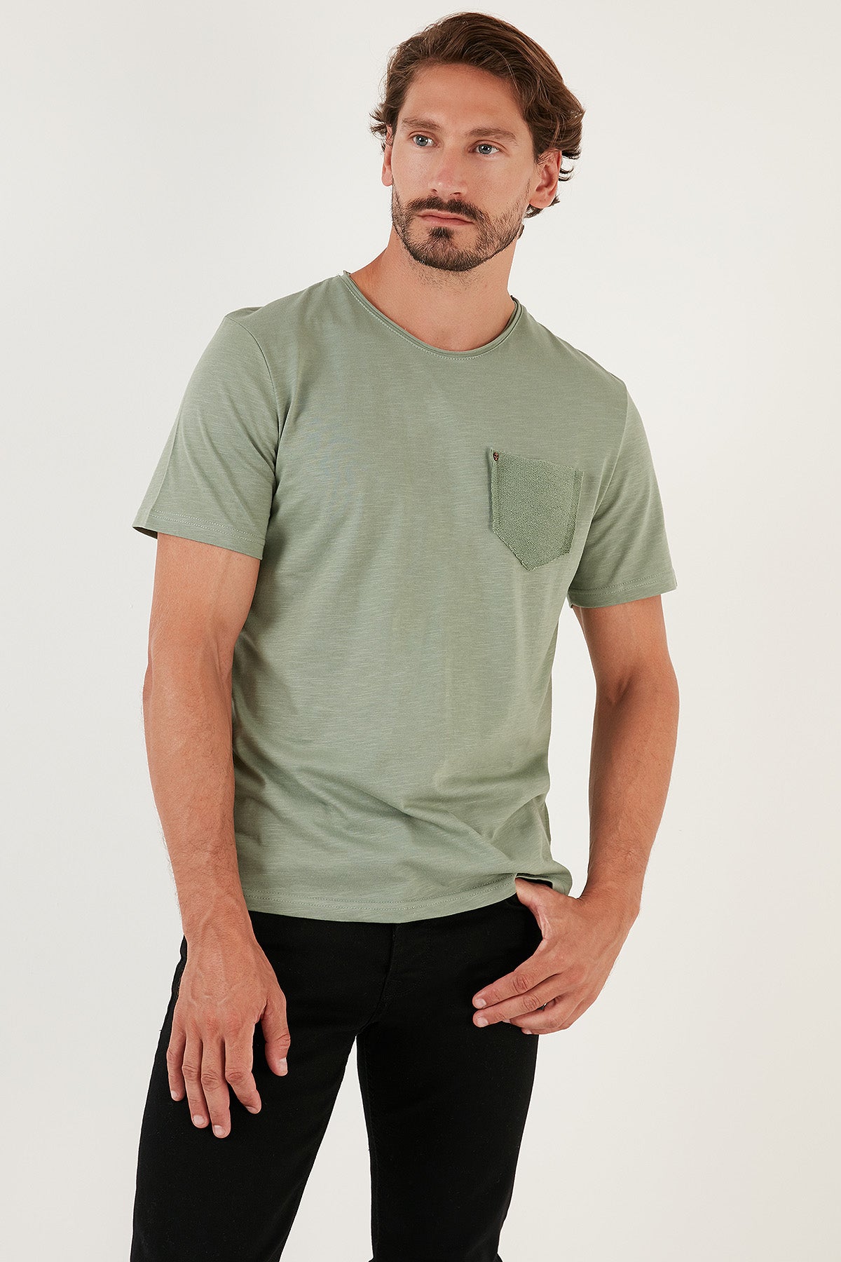 Buratti % 100 Pamuklu Slim Fit Bisiklet Yaka Cepli Erkek T Shirt 5902000 YEŞİL