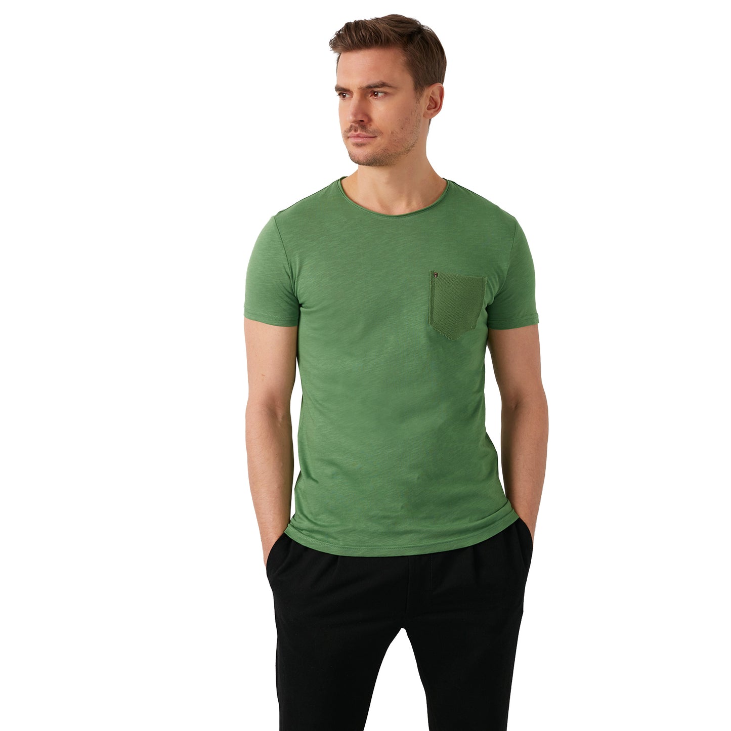 Buratti % 100 Pamuklu Slim Fit Bisiklet Yaka Cepli Erkek T Shirt 5902000 YEŞİL