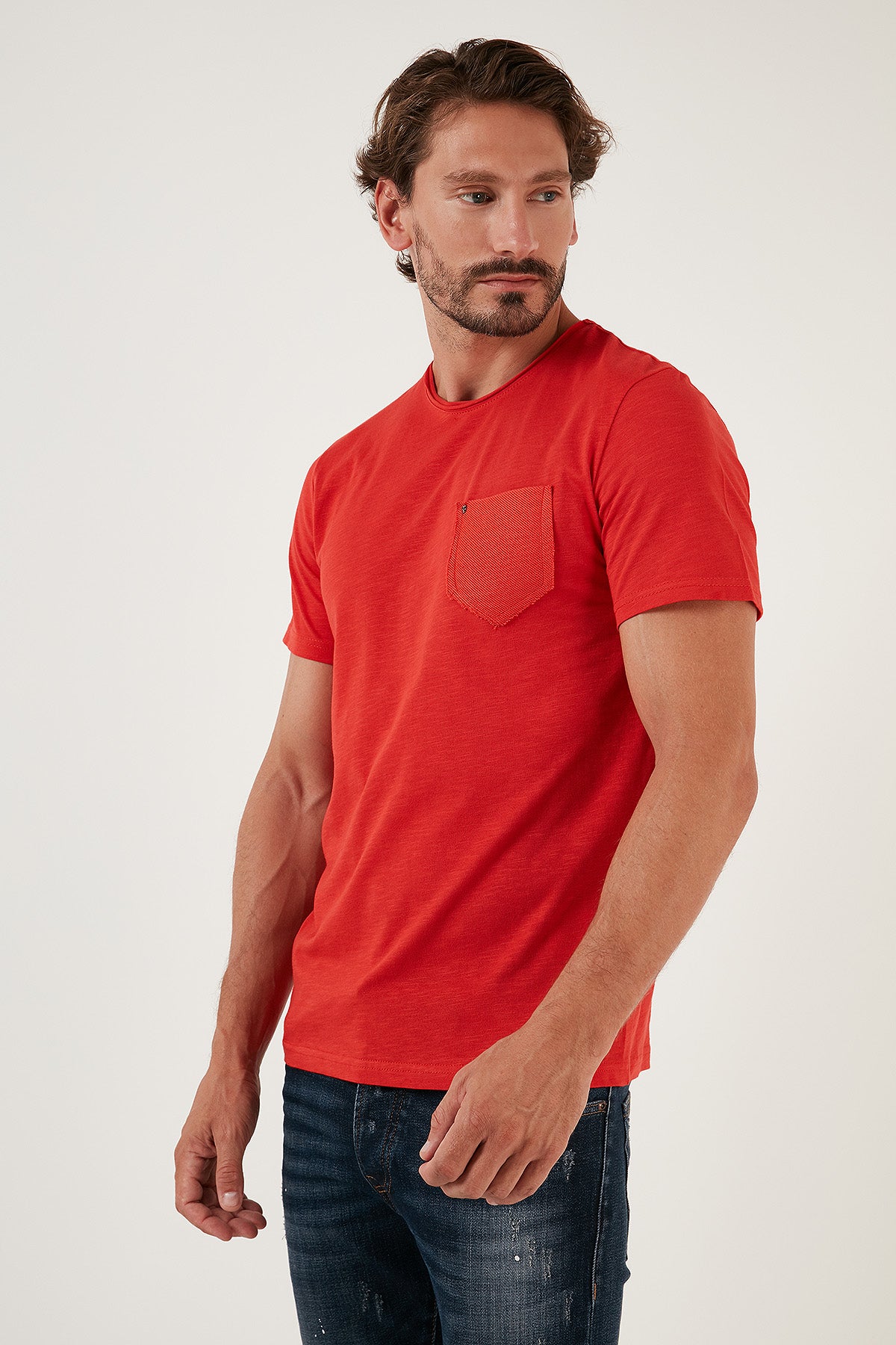 Buratti % 100 Pamuklu Slim Fit Bisiklet Yaka Cepli Erkek T Shirt 5902000 KIRMIZI