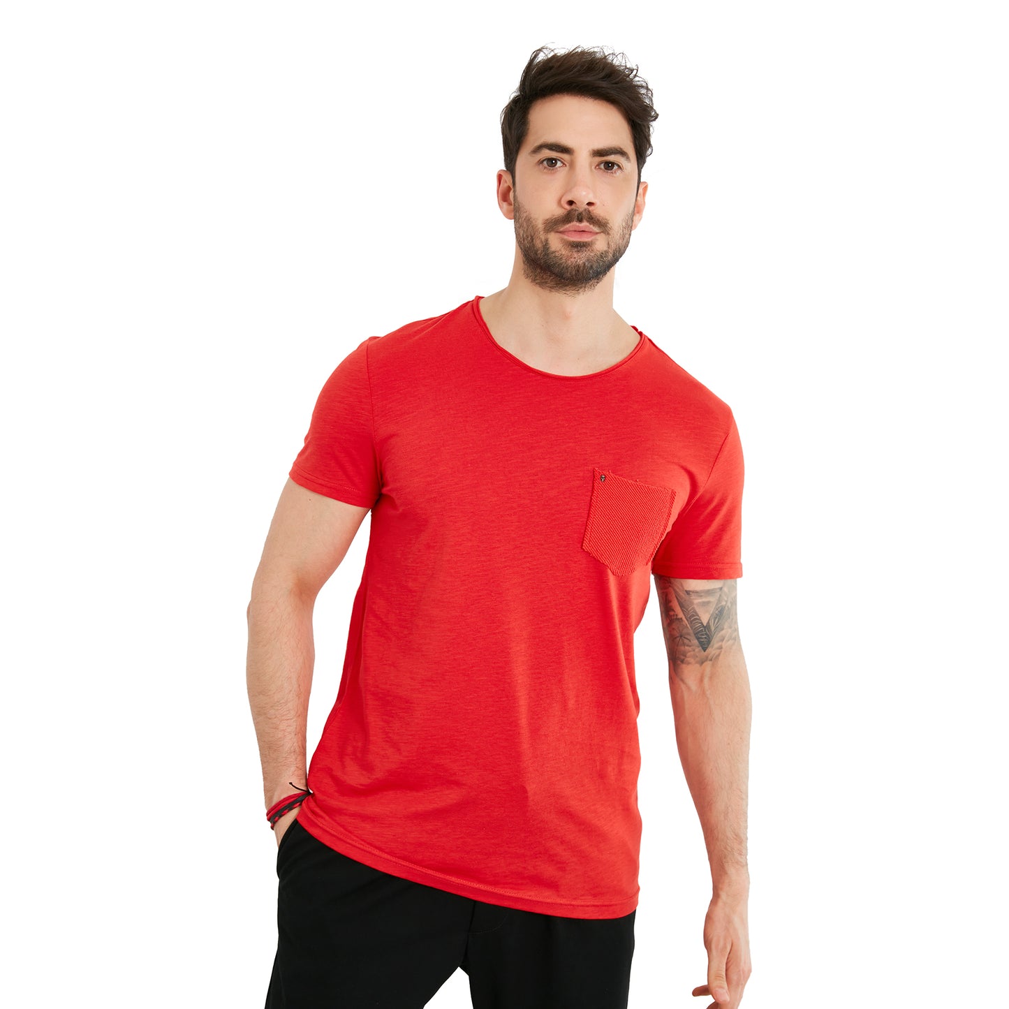 Buratti % 100 Pamuklu Slim Fit Bisiklet Yaka Cepli Erkek T Shirt 5902000 KIRMIZI