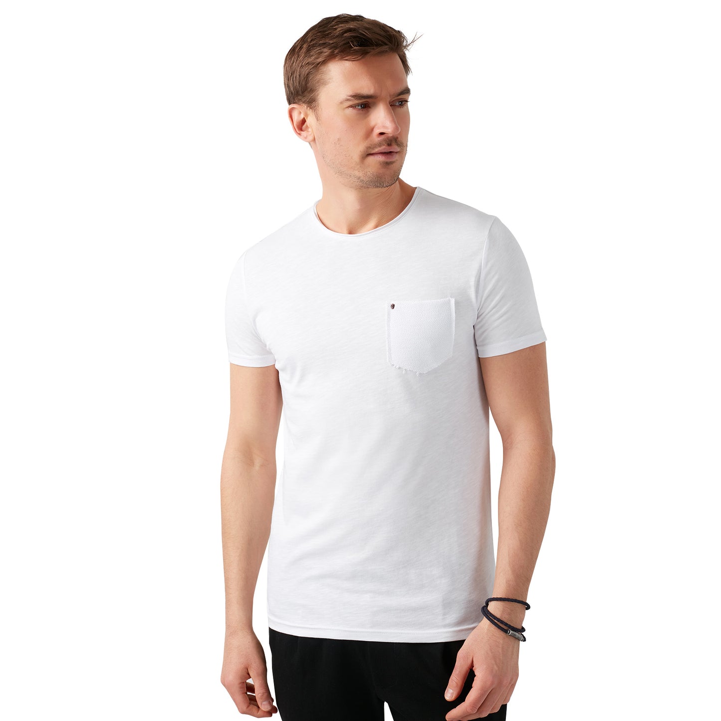 Buratti % 100 Pamuklu Slim Fit Bisiklet Yaka Cepli Erkek T Shirt 5902000 BEYAZ