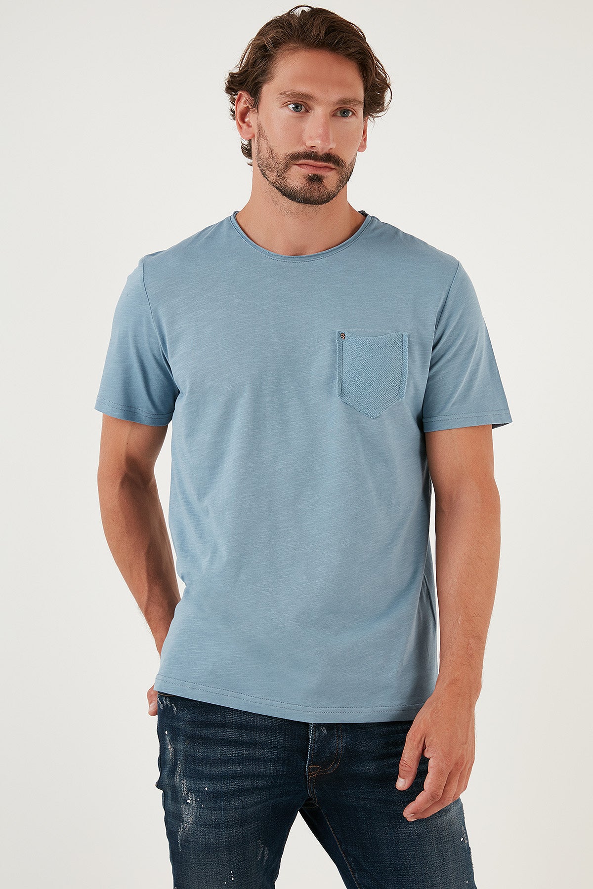 Buratti % 100 Pamuklu Slim Fit Bisiklet Yaka Cepli Erkek T Shirt 5902000 AÇIK MAVİ