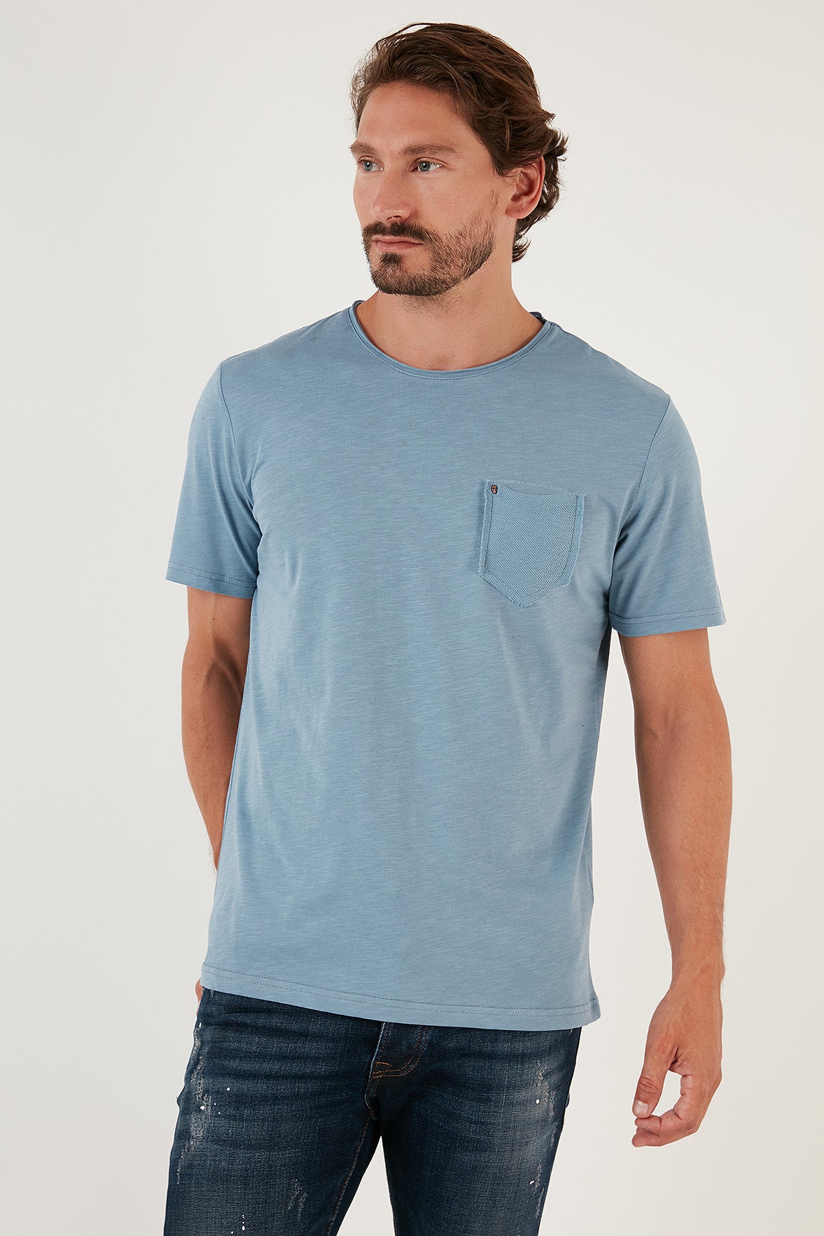 Buratti % 100 Pamuklu Slim Fit Bisiklet Yaka Cepli Erkek T Shirt 5902000 AÇIK MAVİ