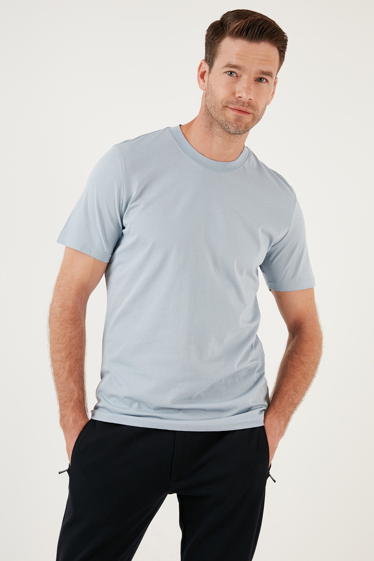 Buratti Pamuklu Regular Fit Bisiklet Yaka Basic Erkek T Shirt 59020201 ORTA MAVİ