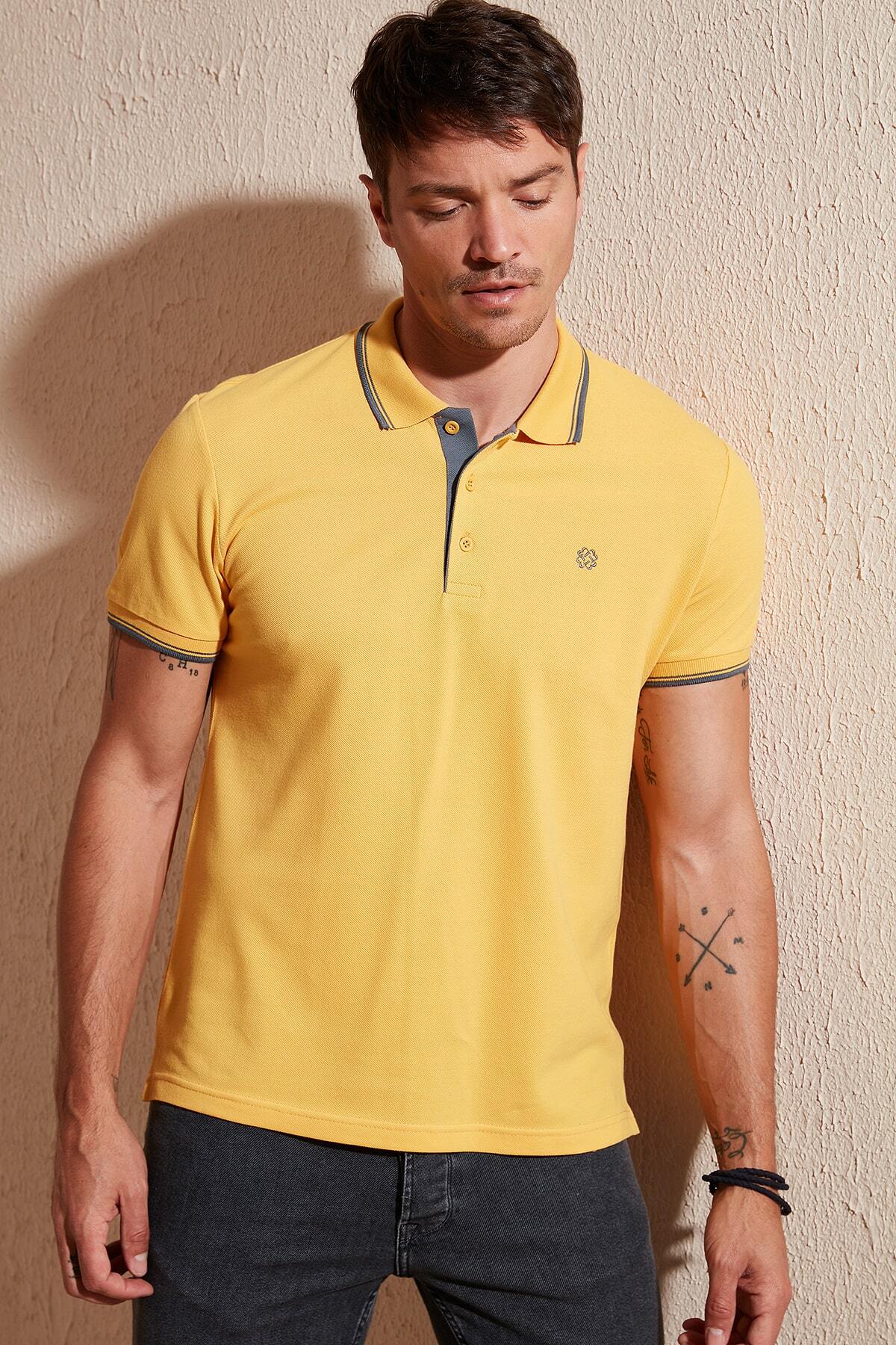 Buratti % 100 Pamuk Düğmeli Slim Fit Erkek Polo T Shirt 5902118 HARDAL