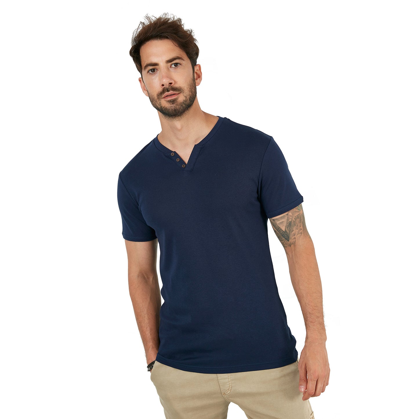 Buratti % 100 Pamuklu V Yaka Slim Fit Erkek T Shirt 5902122 İNDİGO