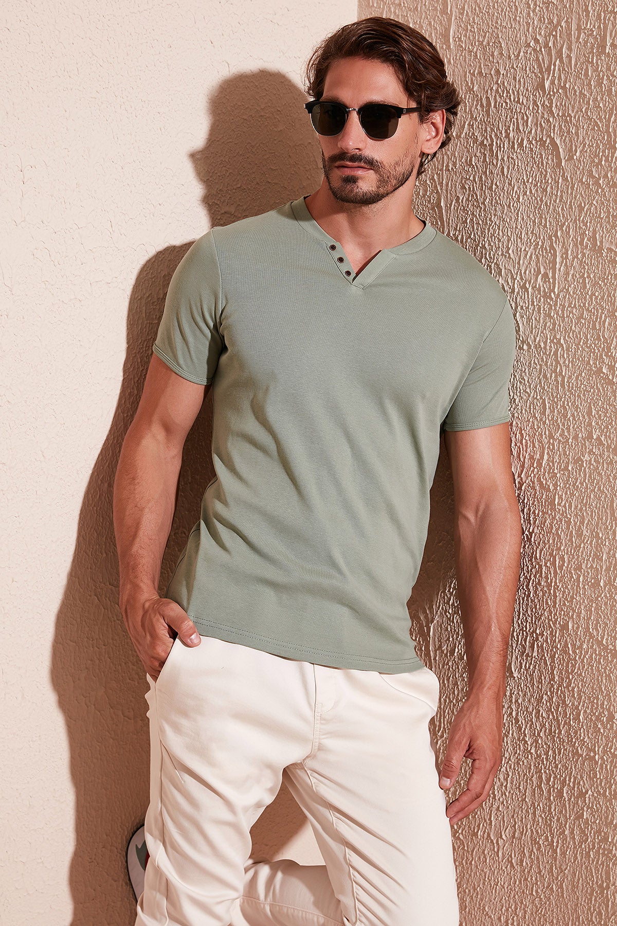 Buratti % 100 Pamuklu V Yaka Slim Fit Erkek T Shirt 5902122 ELMA YEŞİLİ