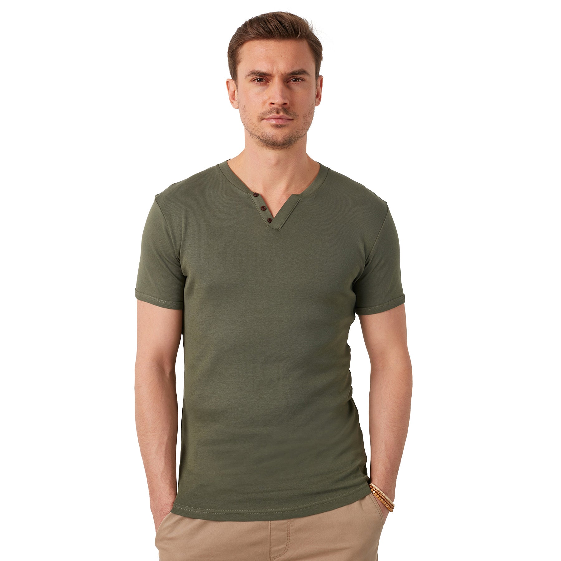 Buratti % 100 Pamuklu V Yaka Slim Fit Erkek T Shirt 5902122 HAKİ