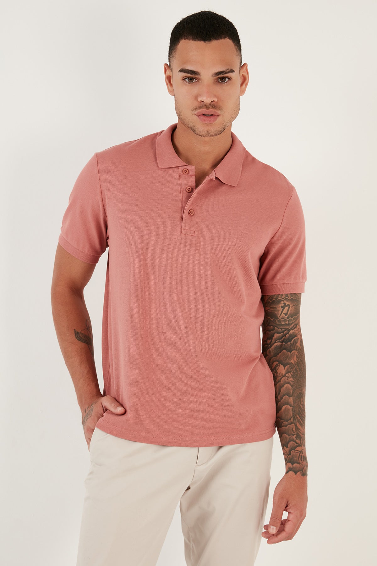 Buratti % 100 Pamuk Düğmeli Regular Fit Erkek Polo T Shirt 5902127 GÜL