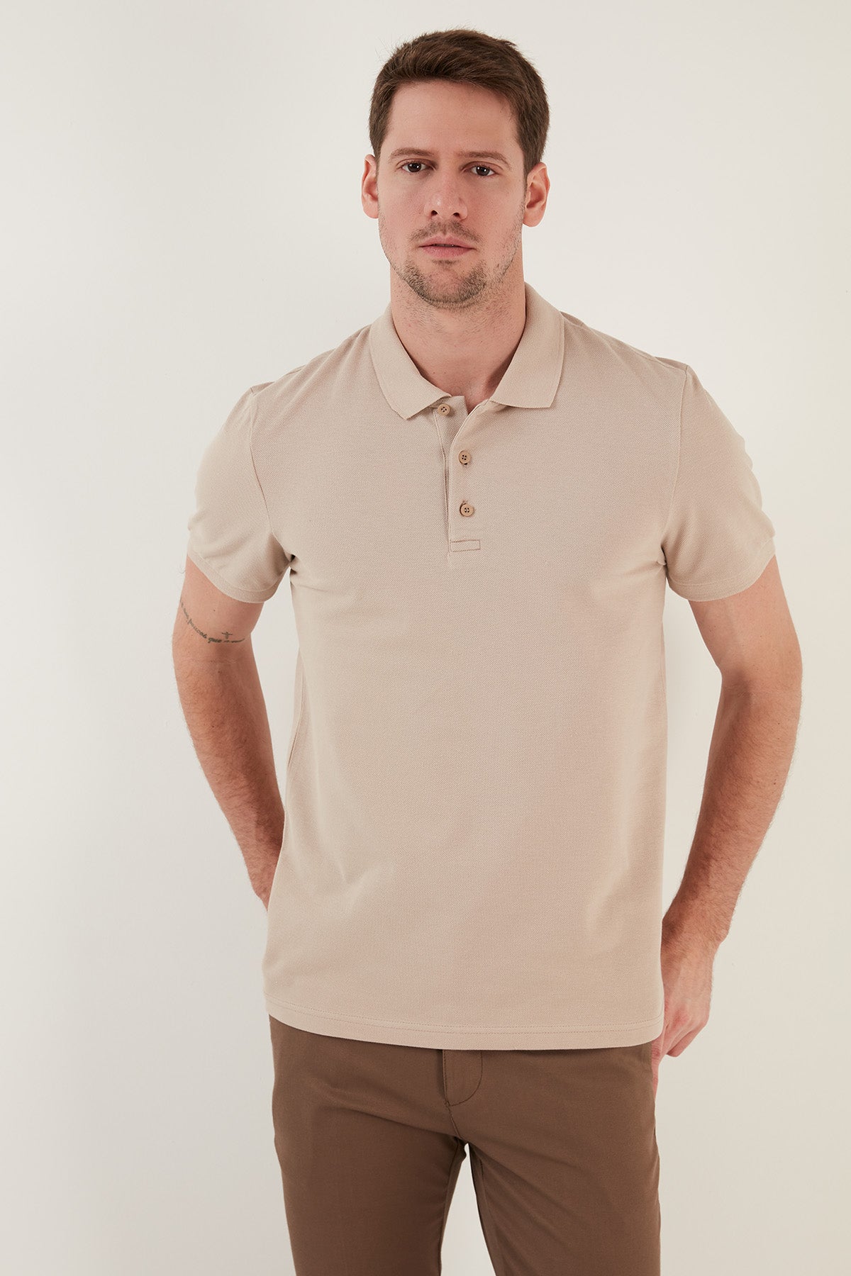 Buratti % 100 Pamuk Regular Fit Düğmeli Erkek Polo Yaka T Shirt 5902127 TAŞ