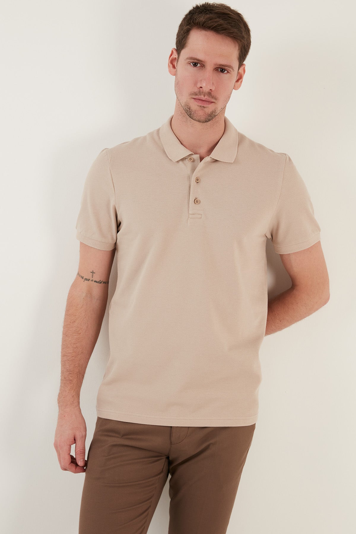 Buratti % 100 Pamuk Regular Fit Düğmeli Erkek Polo Yaka T Shirt 5902127 TAŞ