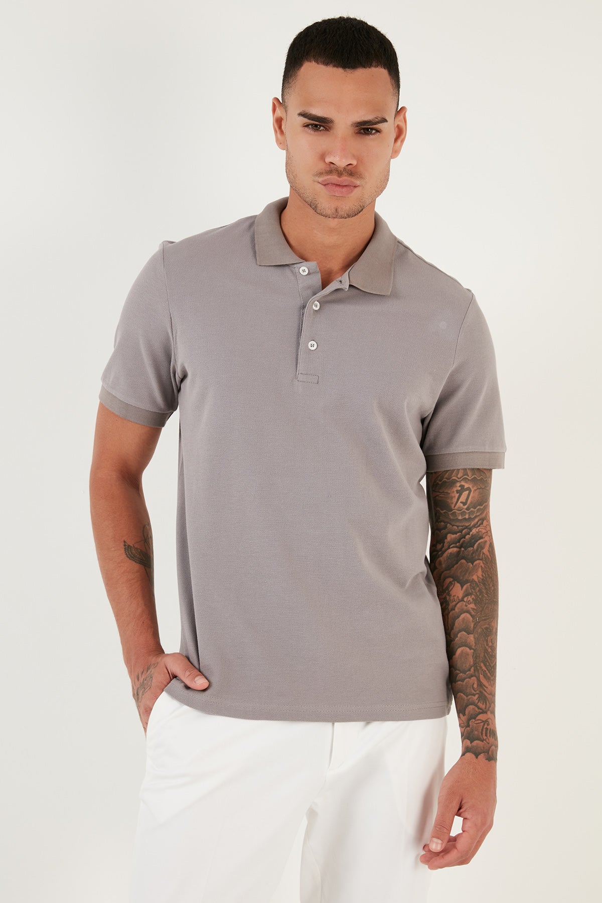 Buratti % 100 Pamuk Düğmeli Regular Fit Erkek Polo T Shirt 5902127 Kül