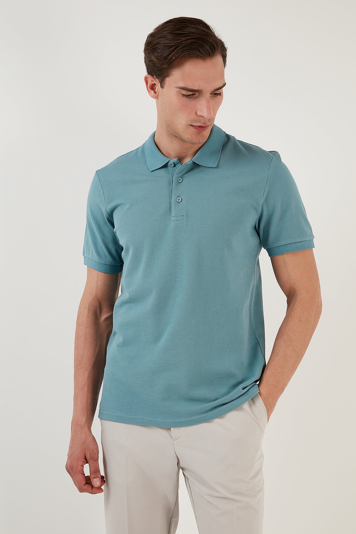 Buratti % 100 Pamuk Düğmeli Regular Fit Erkek Polo T Shirt 5902127 MAVİ