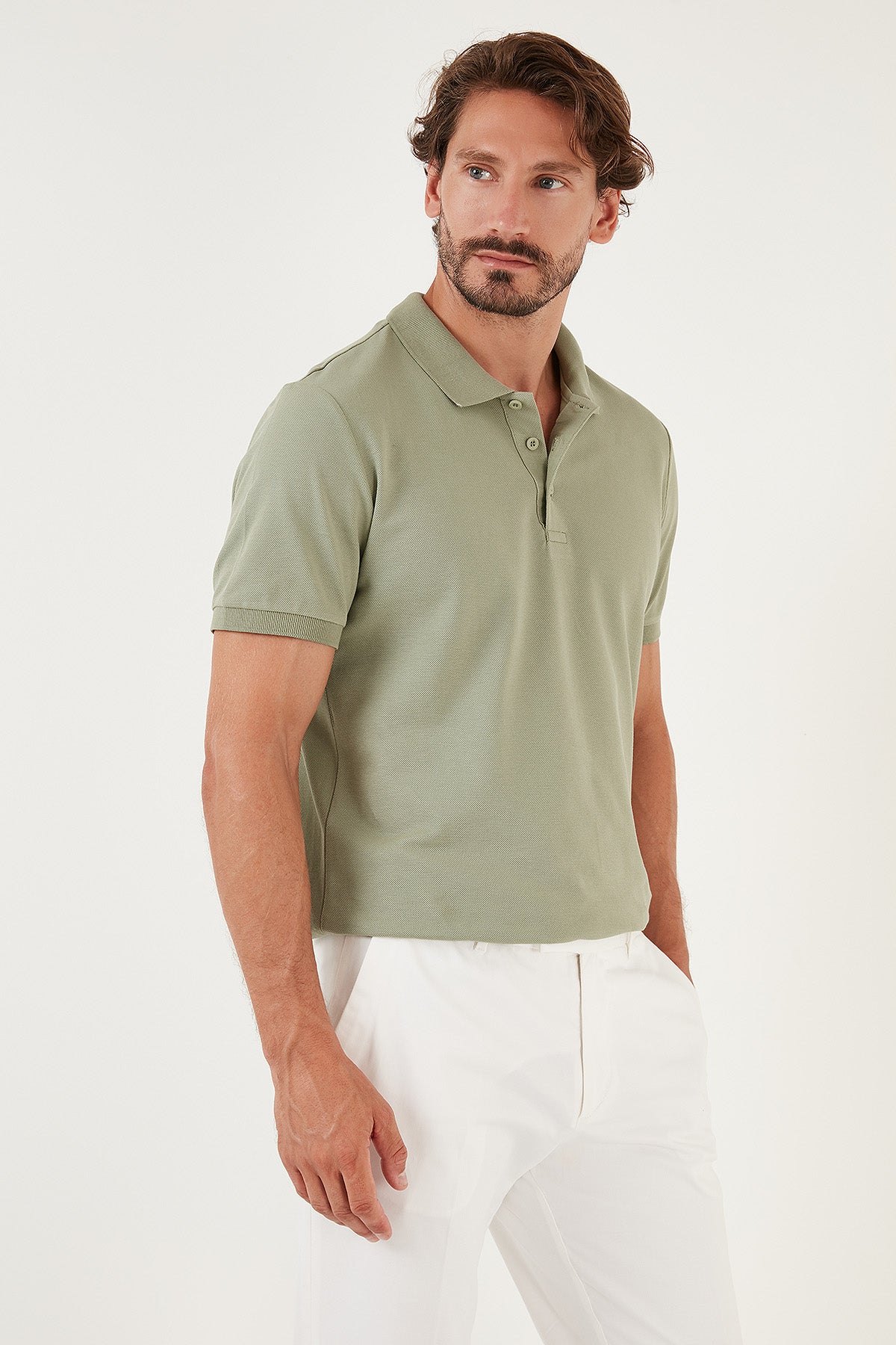 Buratti % 100 Pamuk Düğmeli Regular Fit Erkek Polo T Shirt 5902127 ELMA YEŞİLİ