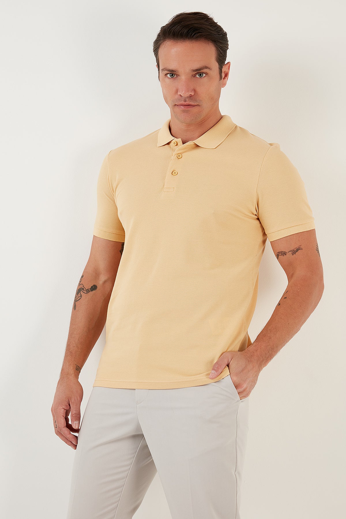 Buratti % 100 Pamuk Regular Fit Düğmeli Erkek Polo Yaka T Shirt 5902127 SARI