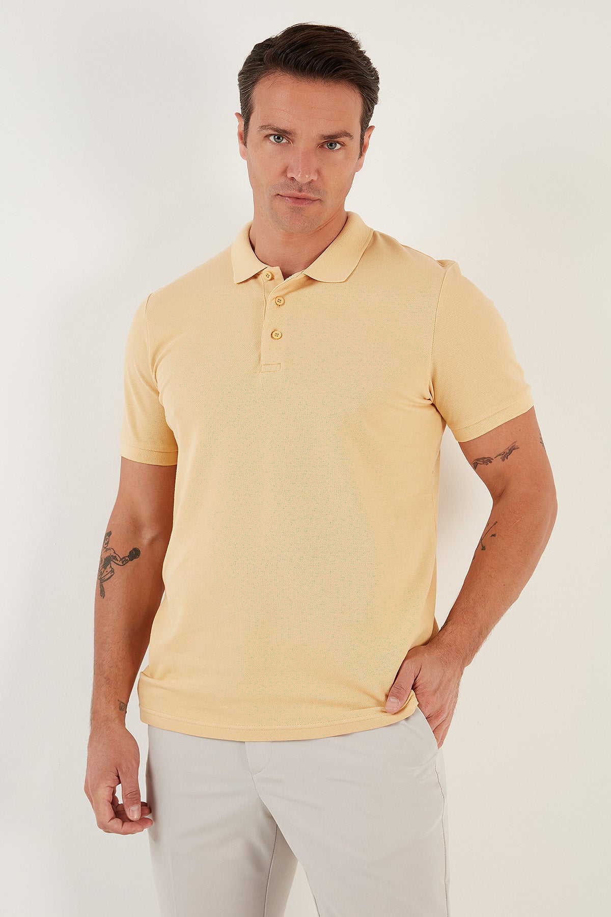 Buratti % 100 Pamuk Regular Fit Düğmeli Erkek Polo Yaka T Shirt 5902127 SARI