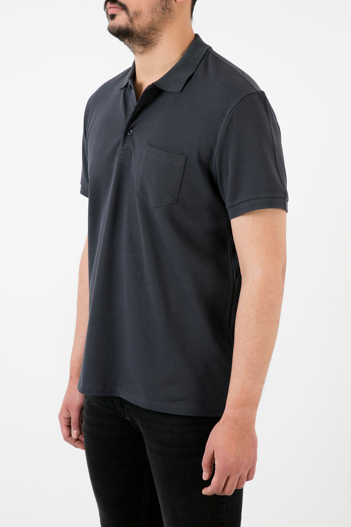 Buratti Büyük Beden % 100 Pamuk Düğmeli Erkek Polo T Shirt 59021271 ANTRASİT