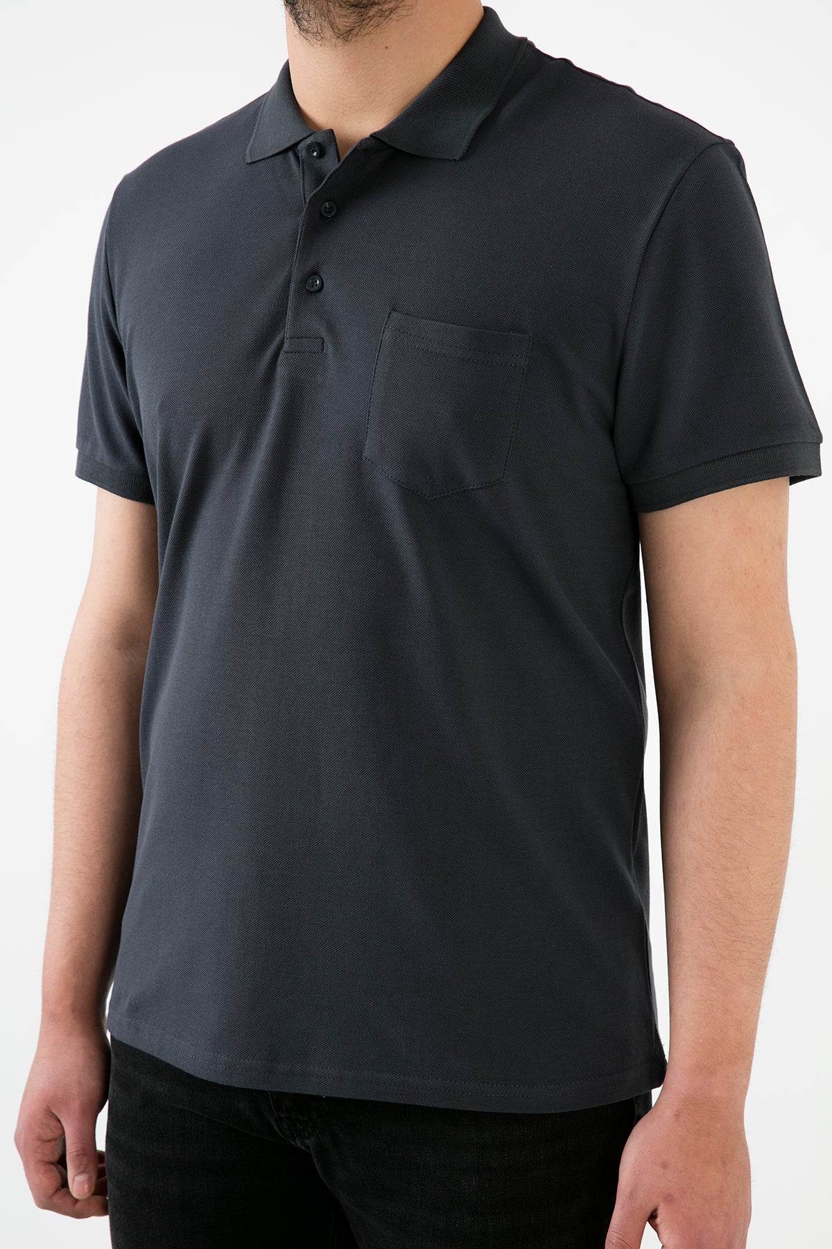 Buratti Büyük Beden % 100 Pamuk Düğmeli Erkek Polo T Shirt 59021271 ANTRASİT