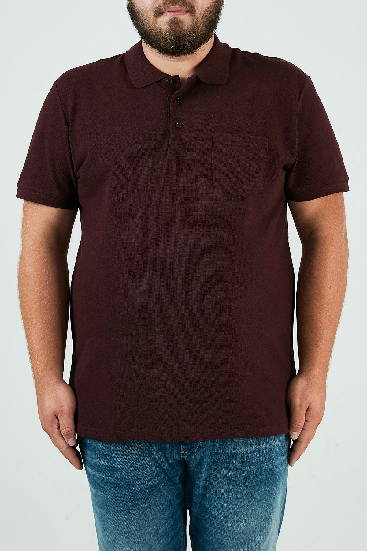 Buratti Büyük Beden % 100 Pamuk Düğmeli Erkek Polo T Shirt 59021271 VİŞNE