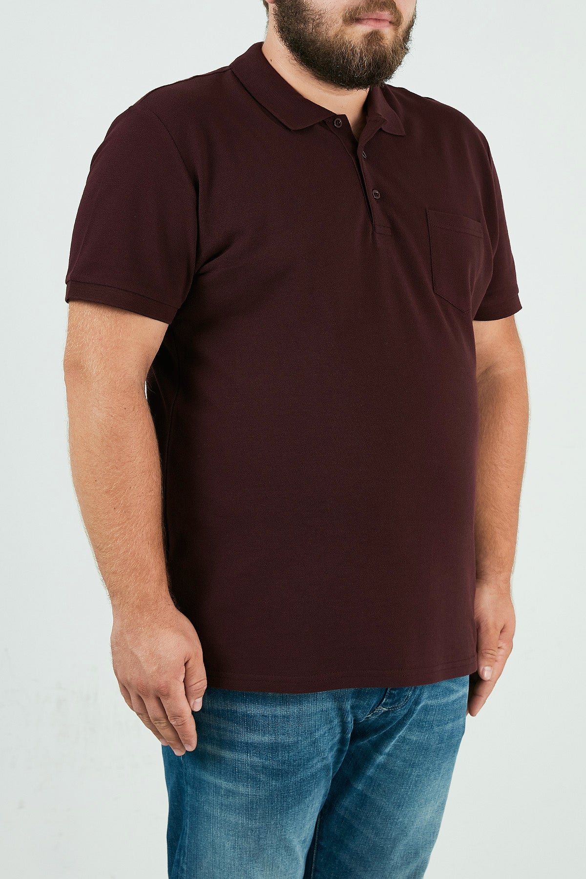 Buratti Büyük Beden % 100 Pamuk Düğmeli Erkek Polo T Shirt 59021271 VİŞNE