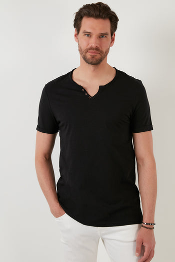 Buratti Slim Fit Düğme Detaylı % 100 Pamuk Erkek T Shirt 5902135 SİYAH