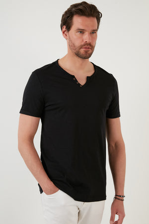 Buratti Slim Fit Düğme Detaylı % 100 Pamuk Erkek T Shirt 5902135 SİYAH