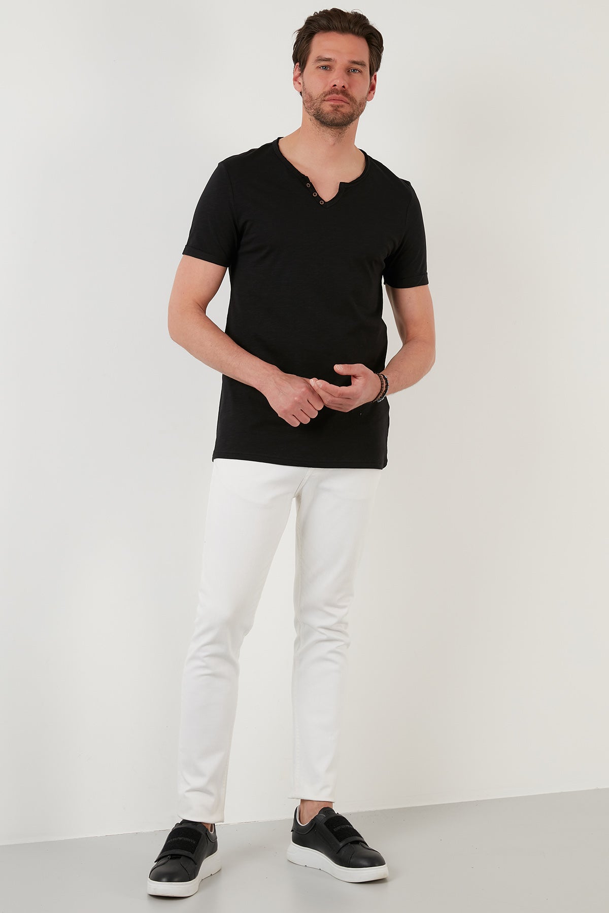 Buratti Slim Fit Düğme Detaylı % 100 Pamuk Erkek T Shirt 5902135 SİYAH