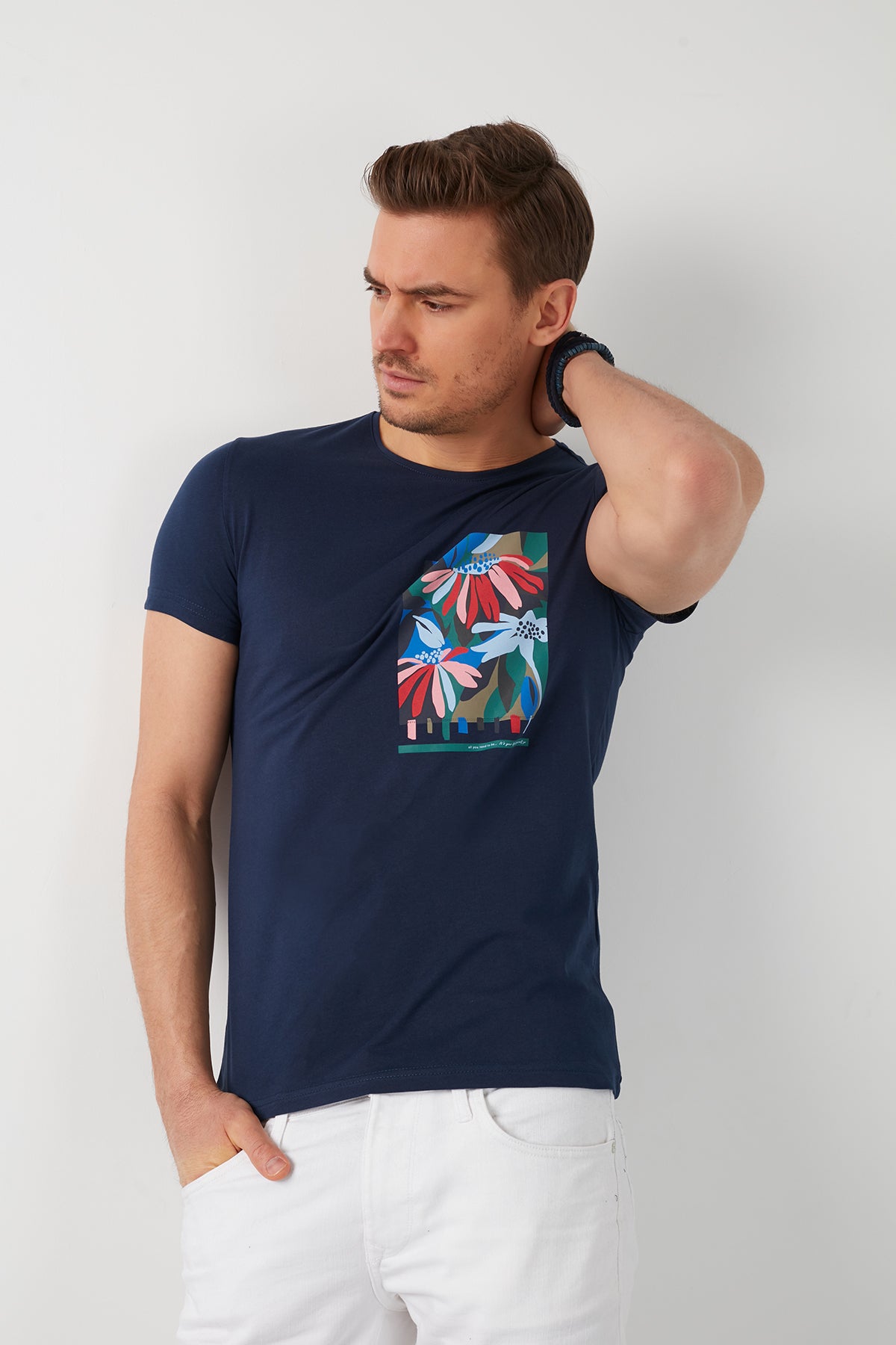 Buratti % 100 Pamuklu Baskılı Bisiklet Yaka Erkek T Shirt 5902188 İNDİGO