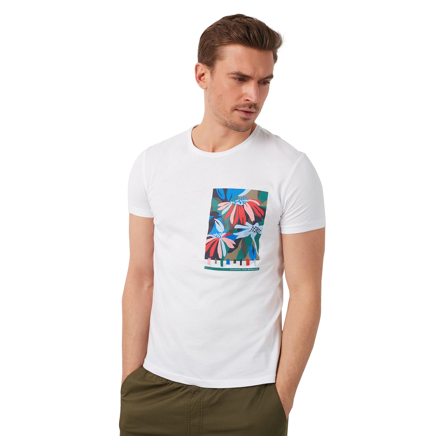 Buratti % 100 Pamuklu Baskılı Bisiklet Yaka Erkek T Shirt 5902188 BEYAZ