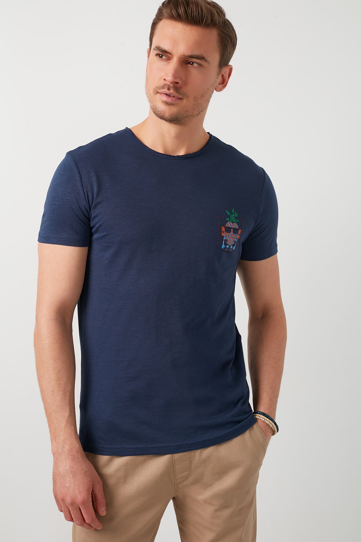 Buratti % 100 Pamuklu Baskılı Bisiklet Yaka Erkek T Shirt 5902264 İNDİGO