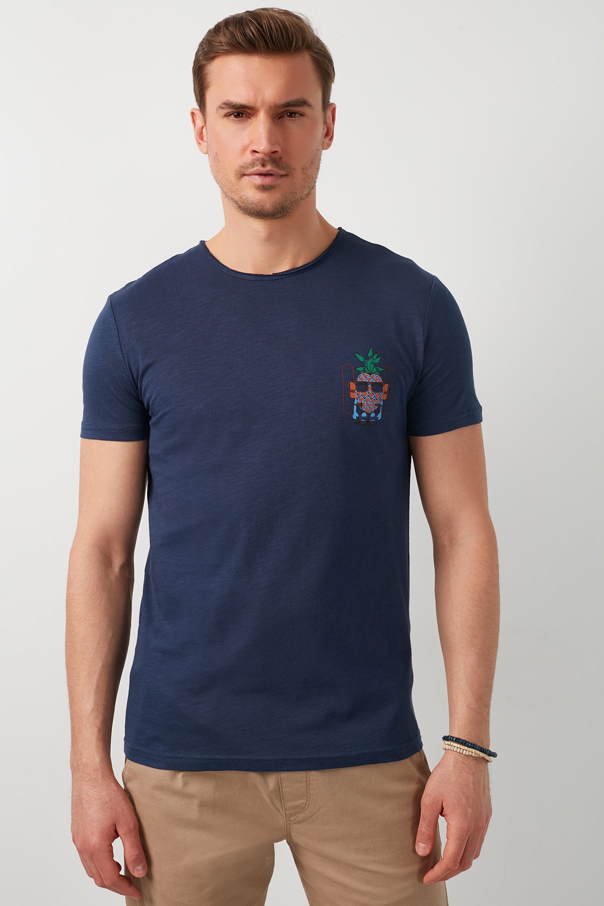 Buratti % 100 Pamuklu Baskılı Bisiklet Yaka Erkek T Shirt 5902264 İNDİGO