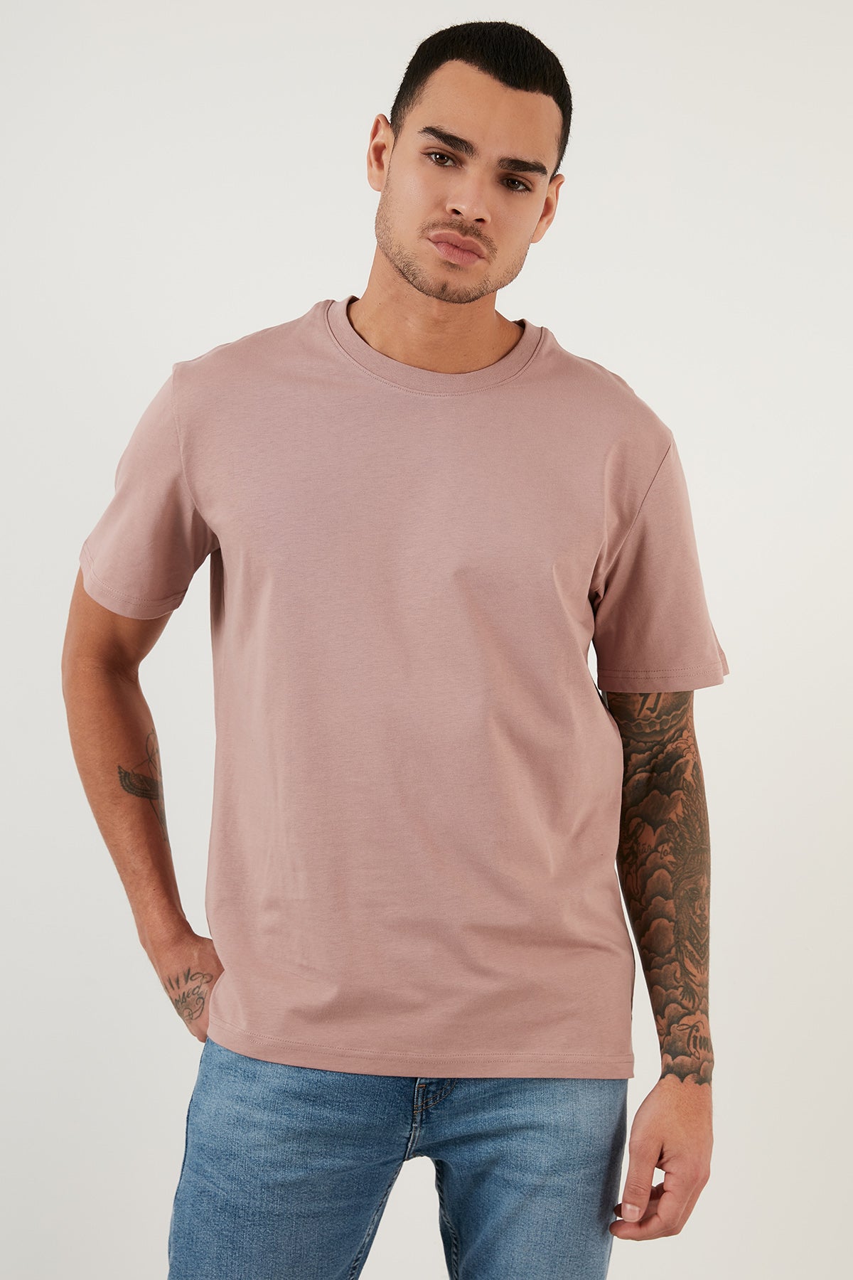 Buratti Regular Fit Bisiklet Yaka Pamuklu Basic Erkek T Shirt 5902271 PUDRA