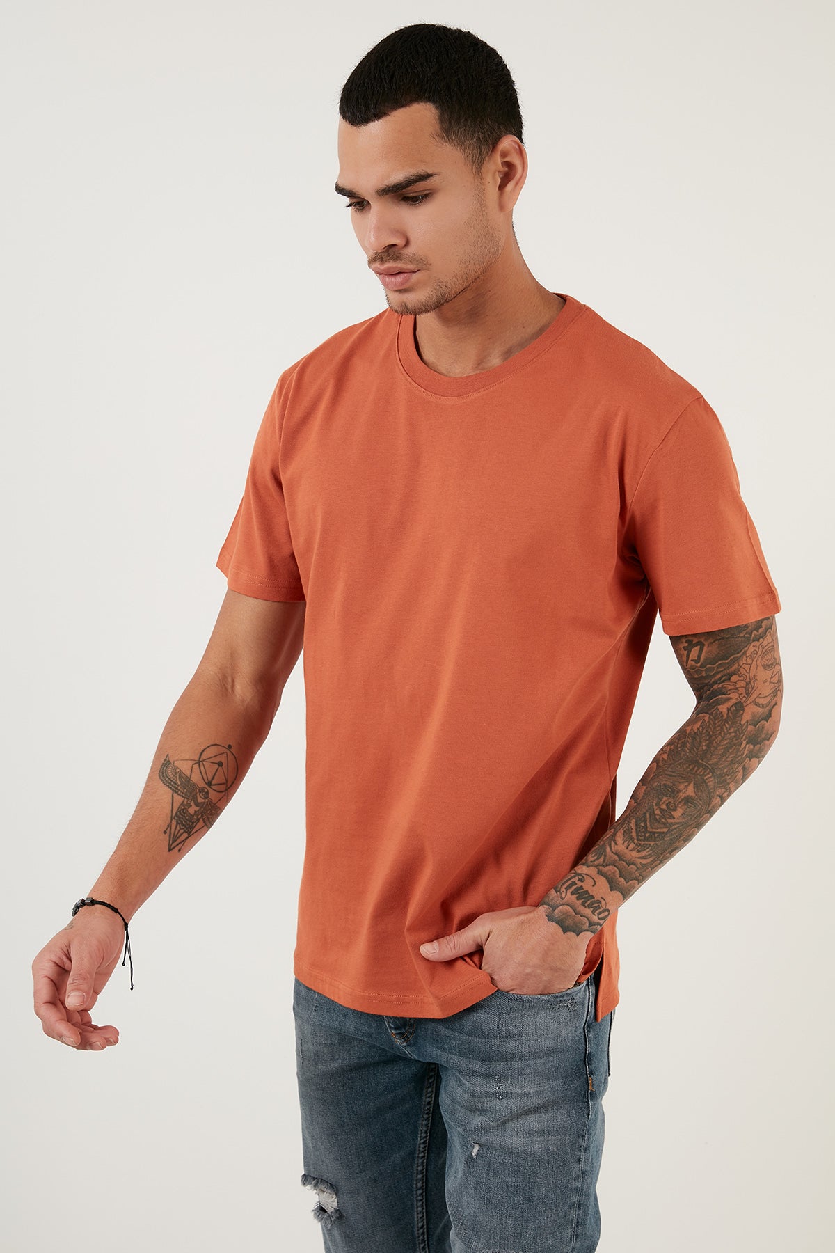 Buratti Regular Fit Bisiklet Yaka Pamuklu Basic Erkek T Shirt 5902271 Tarçın