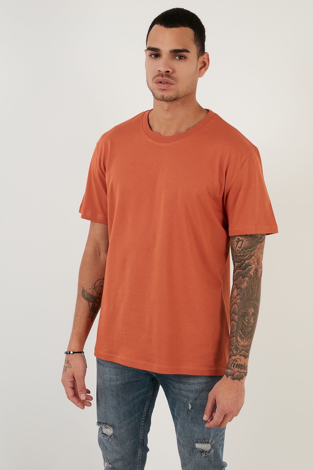 Buratti Regular Fit Bisiklet Yaka Pamuklu Basic Erkek T Shirt 5902271 Tarçın