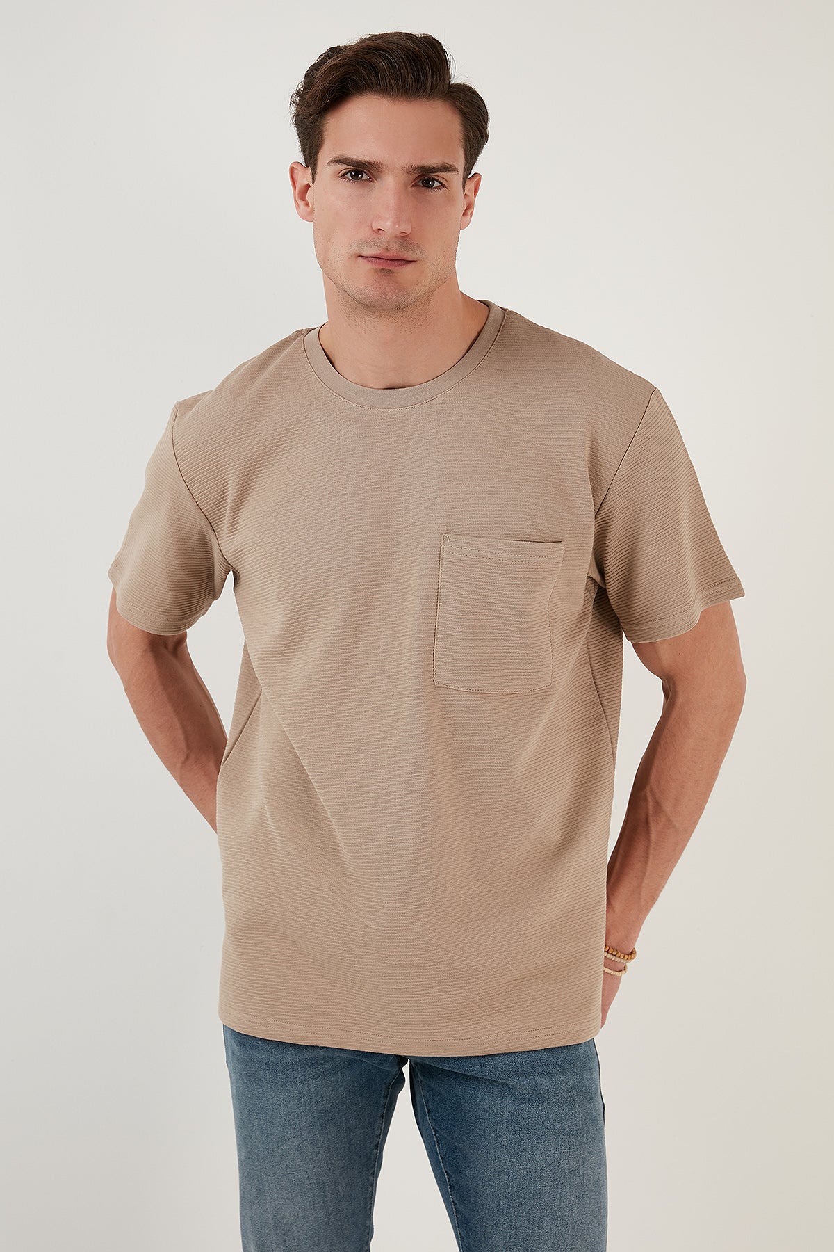 Buratti Bisiklet Yaka Tek Cepli Pamuklu Oversize Erkek T Shirt 5902305 SAFARİ