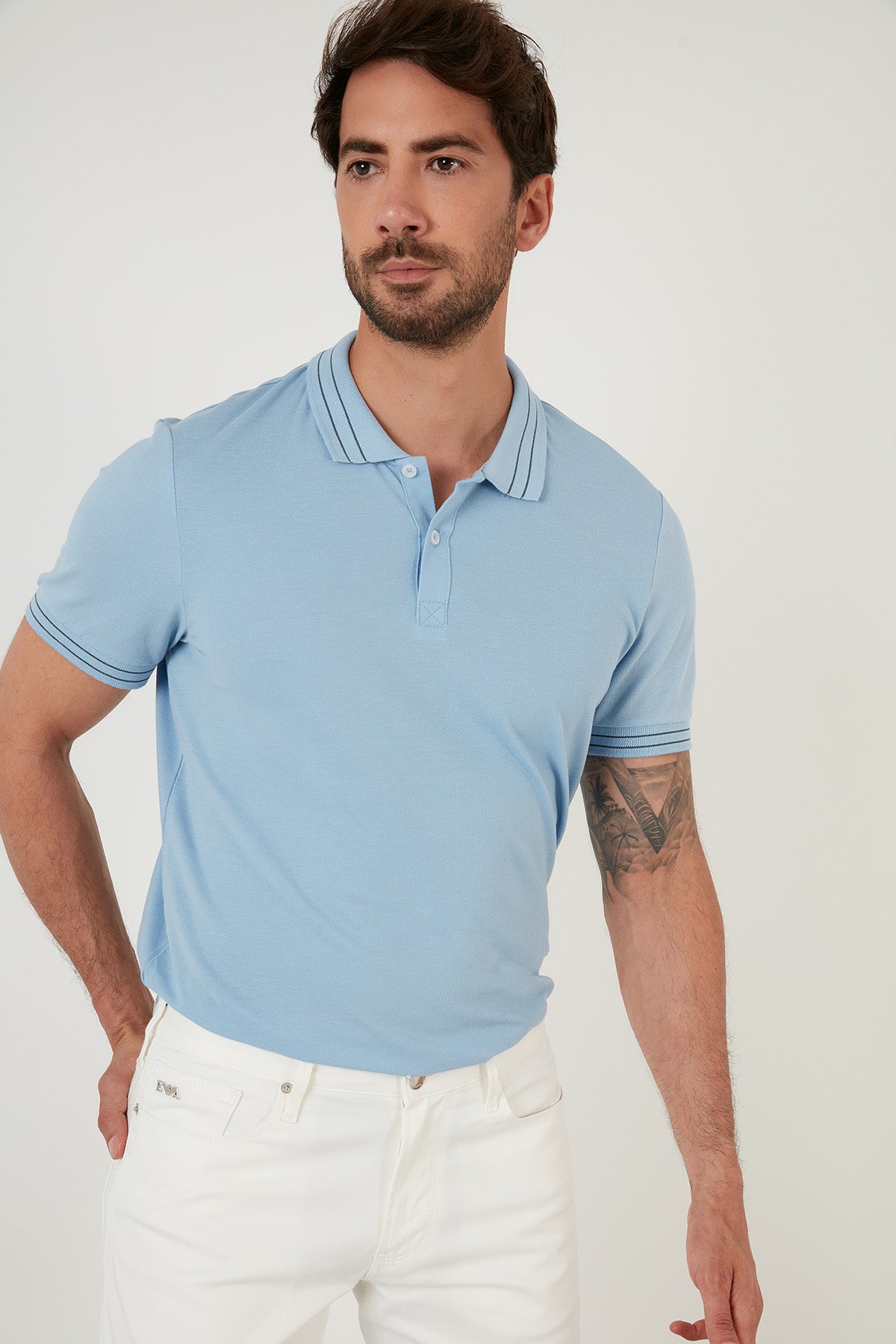 Buratti Regular Fit Düğmeli % 100 Pamuklu Erkek Polo T Shirt 5902325 BEBE MAVİ