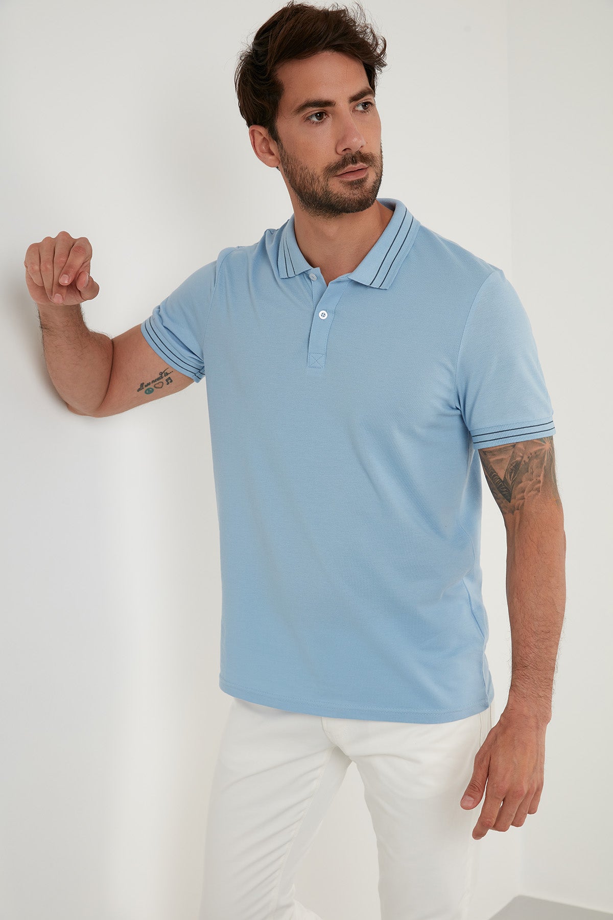 Buratti Regular Fit Düğmeli % 100 Pamuklu Erkek Polo T Shirt 5902325 BEBE MAVİ