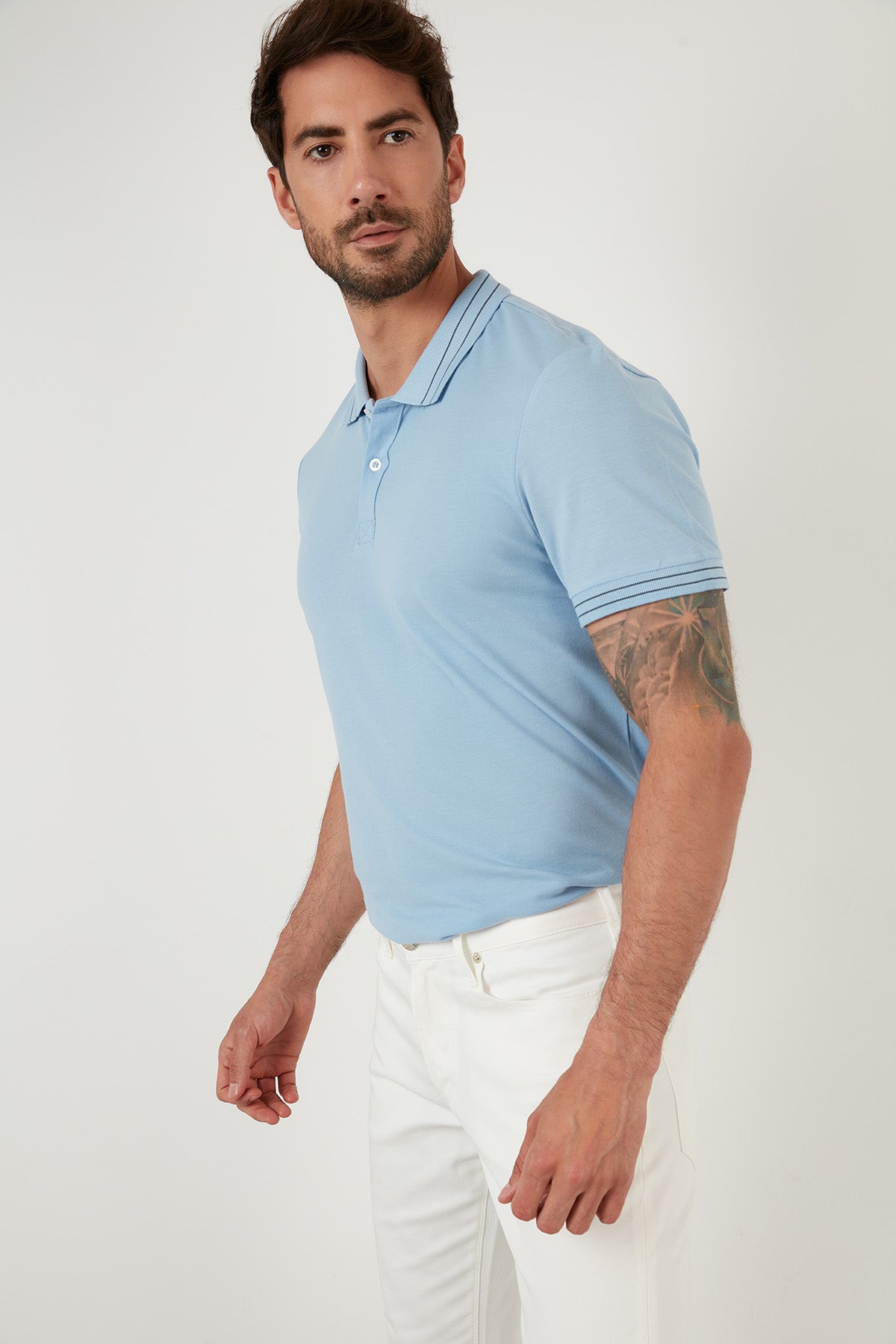 Buratti Regular Fit Düğmeli % 100 Pamuklu Erkek Polo T Shirt 5902325 BEBE MAVİ