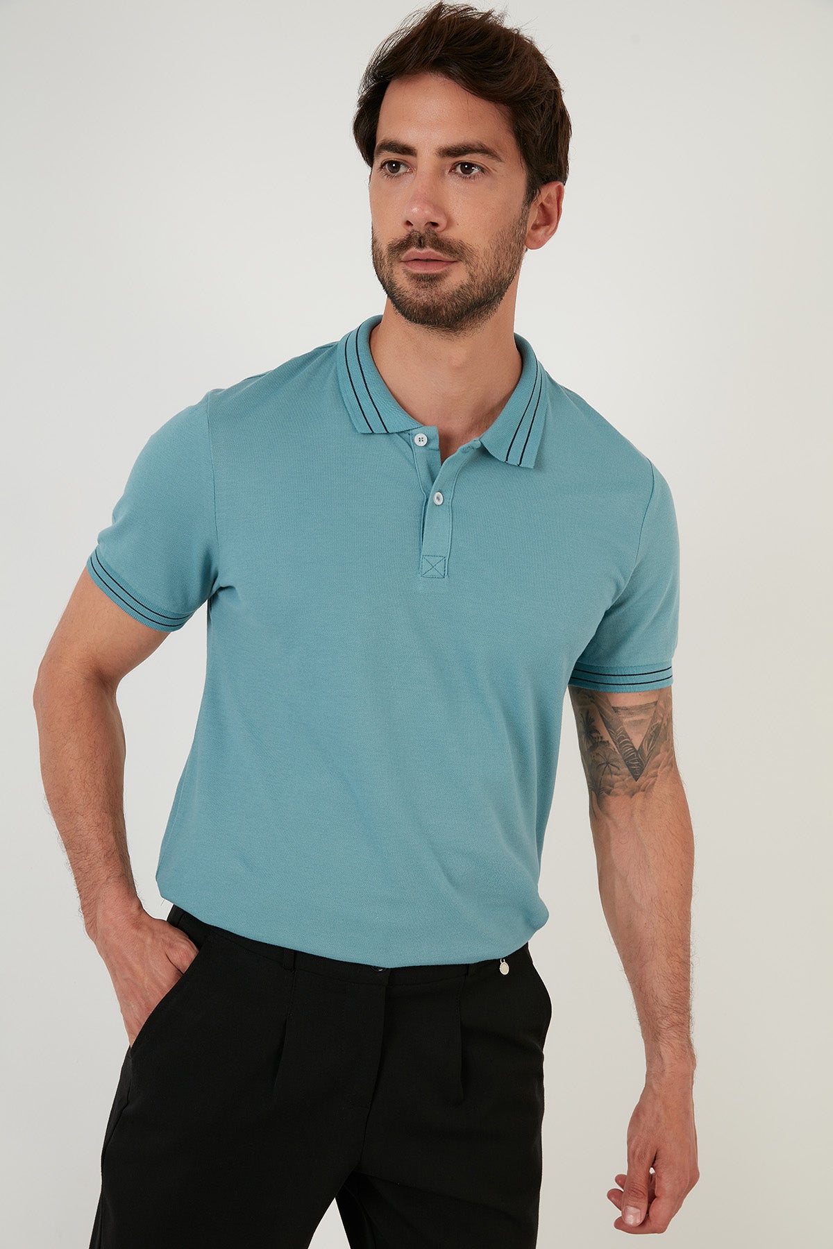 Buratti Regular Fit Düğmeli % 100 Pamuklu Erkek Polo Yaka T Shirt 5902325 AÇIK MAVİ