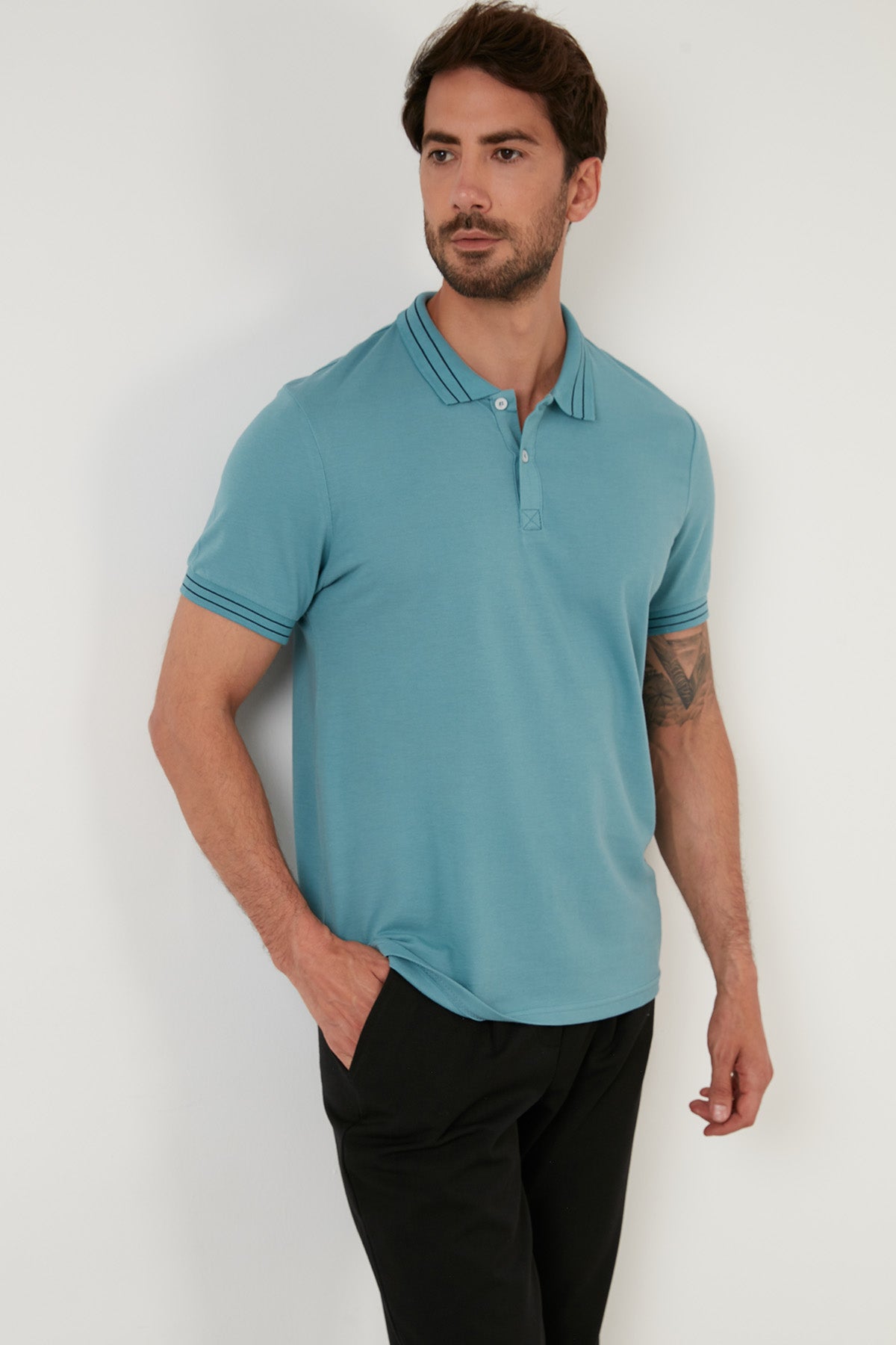 Buratti Regular Fit Düğmeli % 100 Pamuklu Erkek Polo Yaka T Shirt 5902325 AÇIK MAVİ