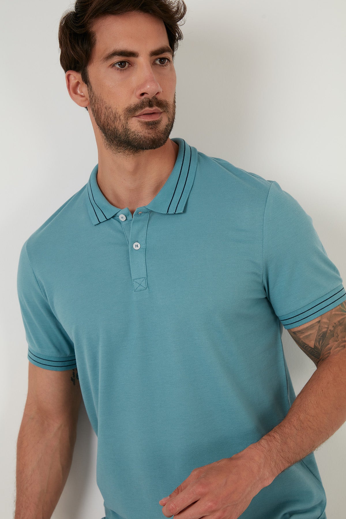 Buratti Regular Fit Düğmeli % 100 Pamuklu Erkek Polo Yaka T Shirt 5902325 AÇIK MAVİ