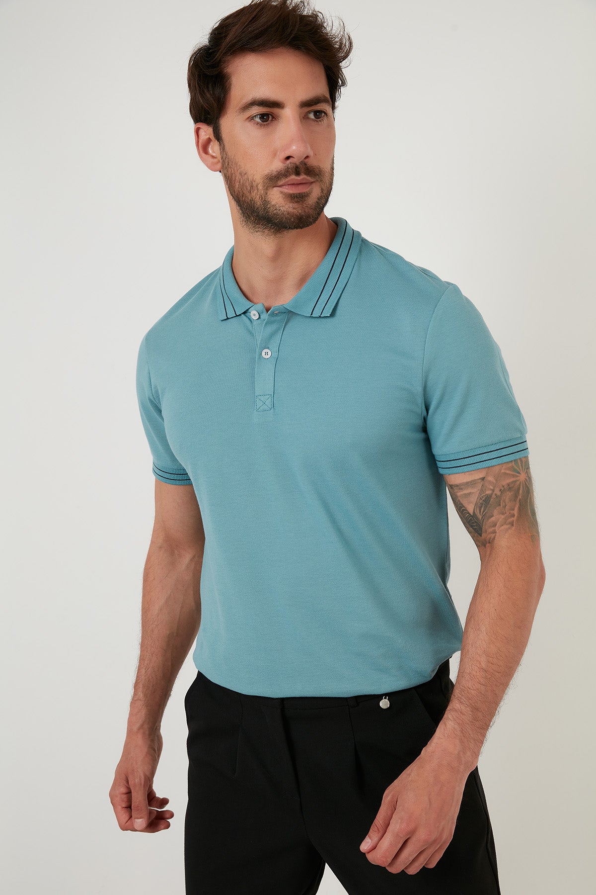 Buratti Regular Fit Düğmeli % 100 Pamuklu Erkek Polo Yaka T Shirt 5902325 AÇIK MAVİ